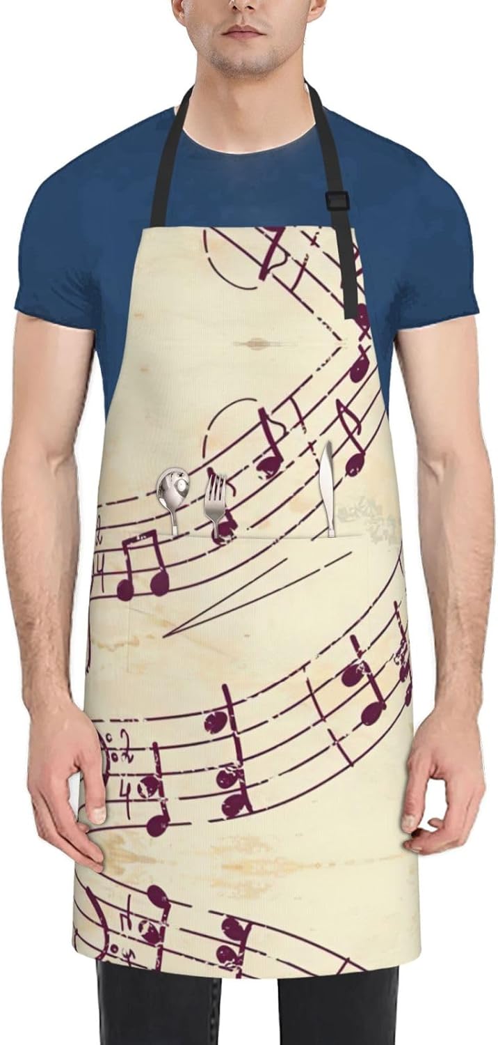 Musical Note Floral Print Laundry apron 28x33 In Waterproof Kitchen Apron with Pockets for Cooking Baking