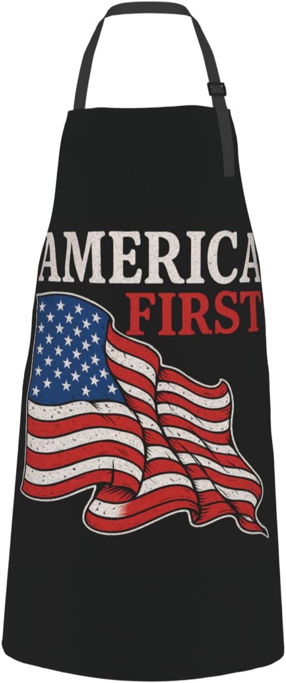 YANYU America First Print 28x33 In Kitchen Apron Stylish Chef Apron with Pockets for Cooking Baking Painting