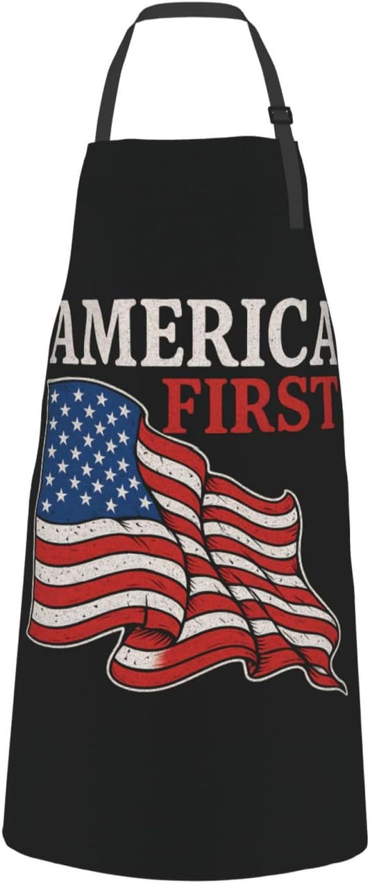 YANYU America First Print 28x33 In Kitchen Apron Stylish Chef Apron with Pockets for Cooking Baking Painting
