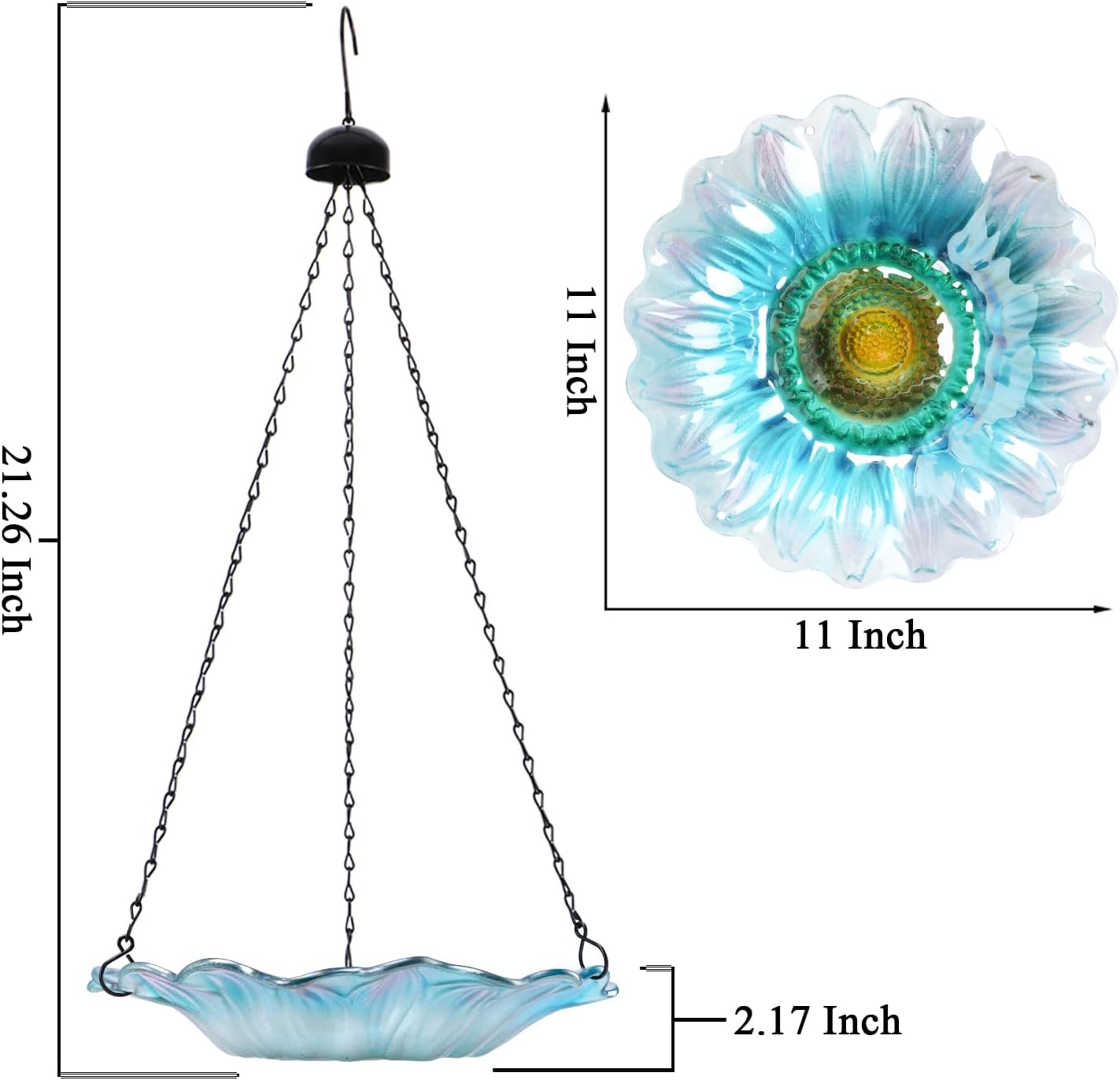 VCUTEKA Bird Bath, Glass Hanging Bird Baths for Outdoors Birdfeeder wi