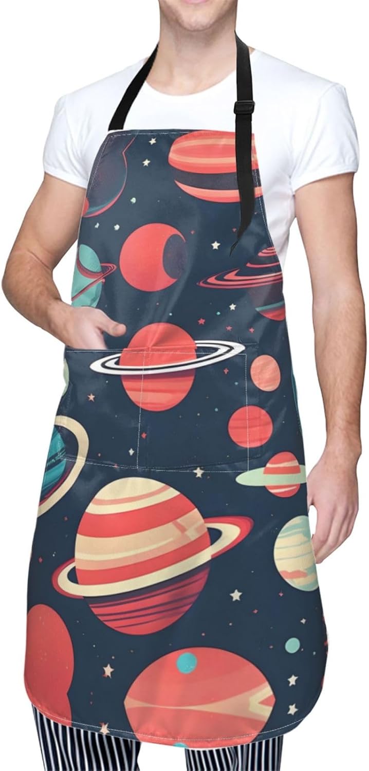 Outer Space Planets Print Laundry apron 28x33 In Waterproof Kitchen Ap