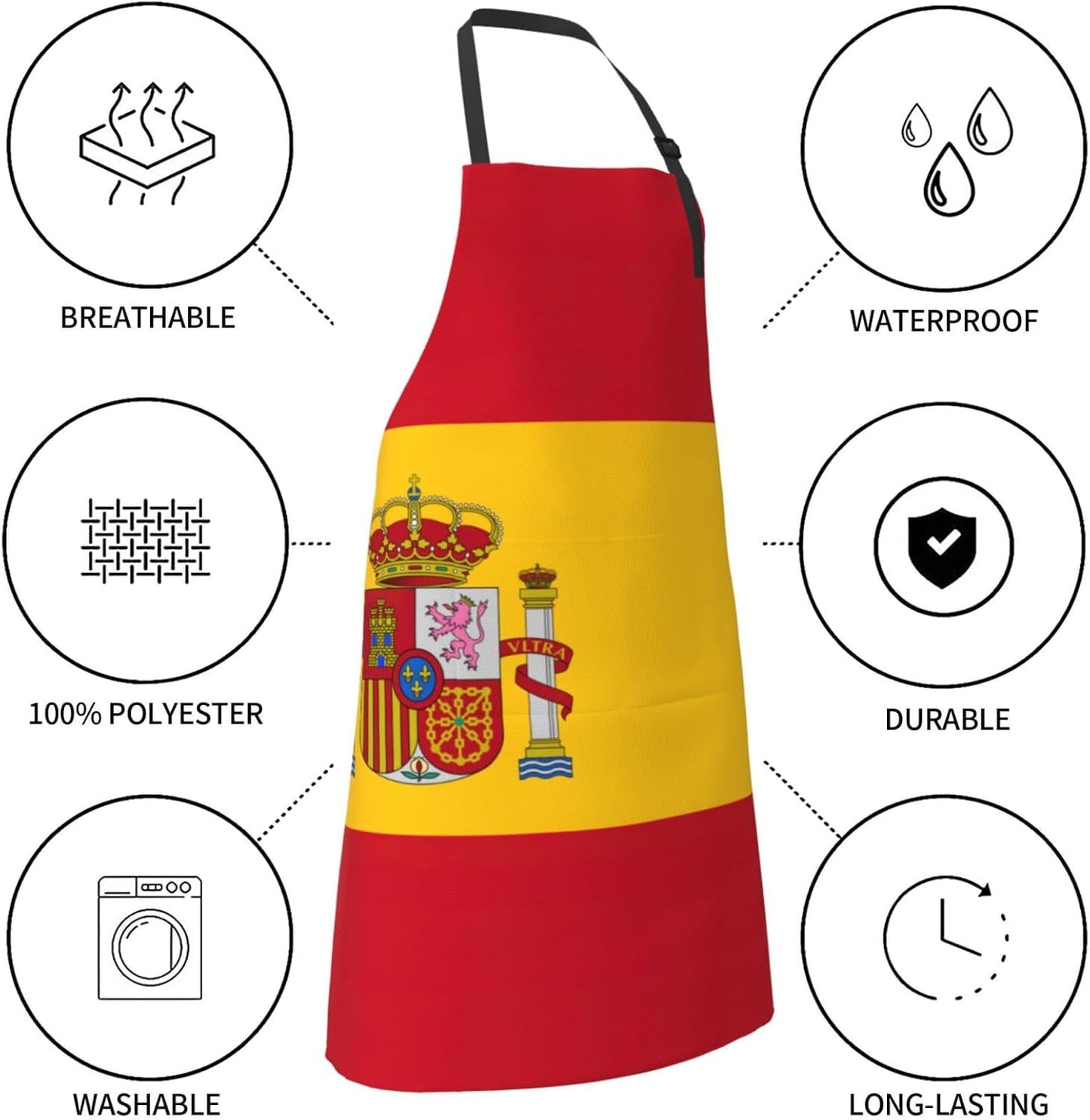 Spanish flag print Waterproof apron with pocket adjustable cooking apron for adult kitchen bibs to bake