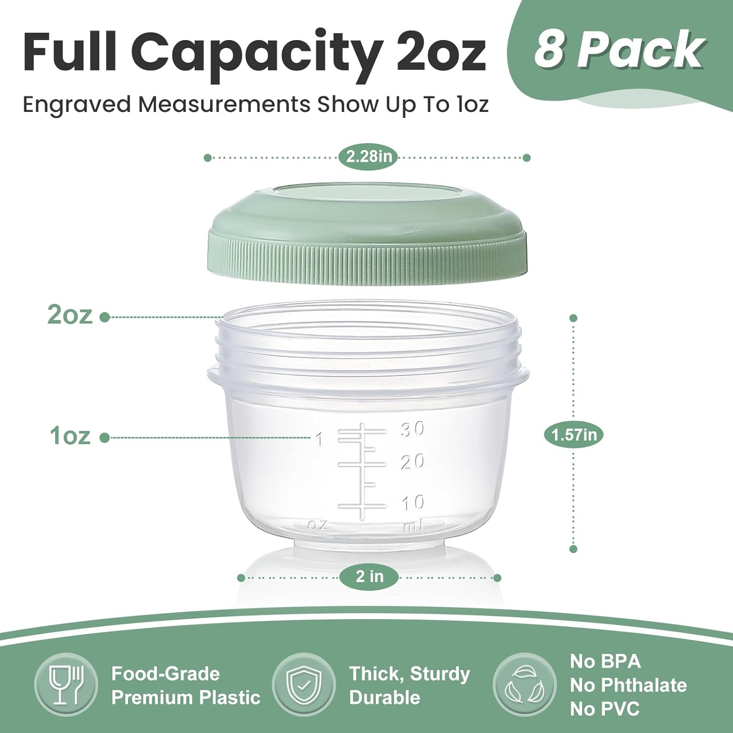 VITEVER 8 Pack 2 oz Salad Dressing Container to Go, Small Condiment Co