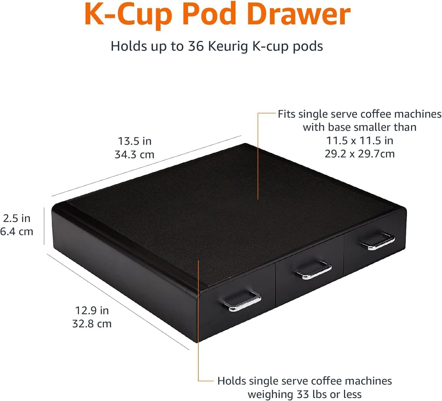 Amazon Basics K-Cup Compatible Coffee Pod Storage Drawer, 3 Easy-Open 