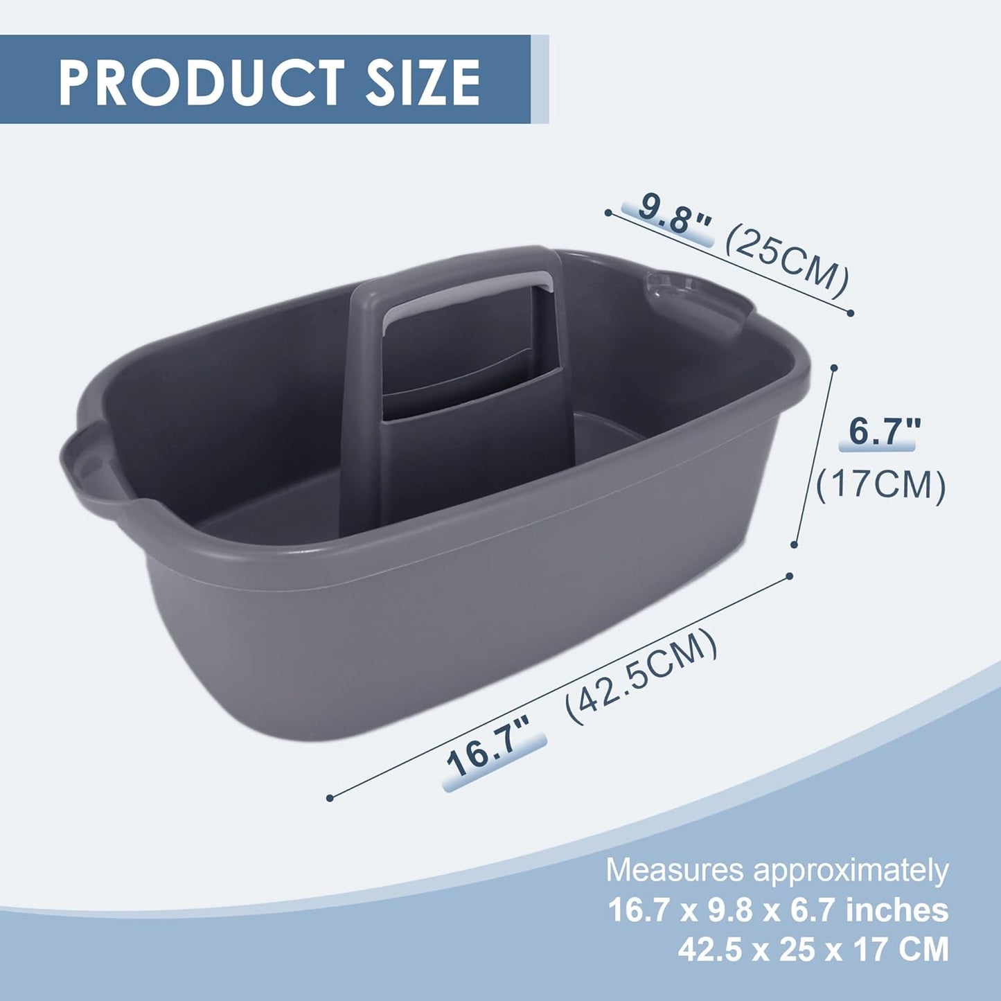 2 Pack Large Cleaning Supplies Caddy Organizer, Portable Shower Caddy Plastic Basket with Handle, Stackable Tool Storage for Bathroom, Garden, Kitchen, Home Organization, Grey