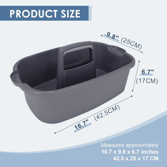 2 Pack Large Cleaning Supplies Caddy Organizer, Portable Shower Caddy Plastic Basket with Handle, Stackable Tool Storage for Bathroom, Garden, Kitchen, Home Organization, Grey