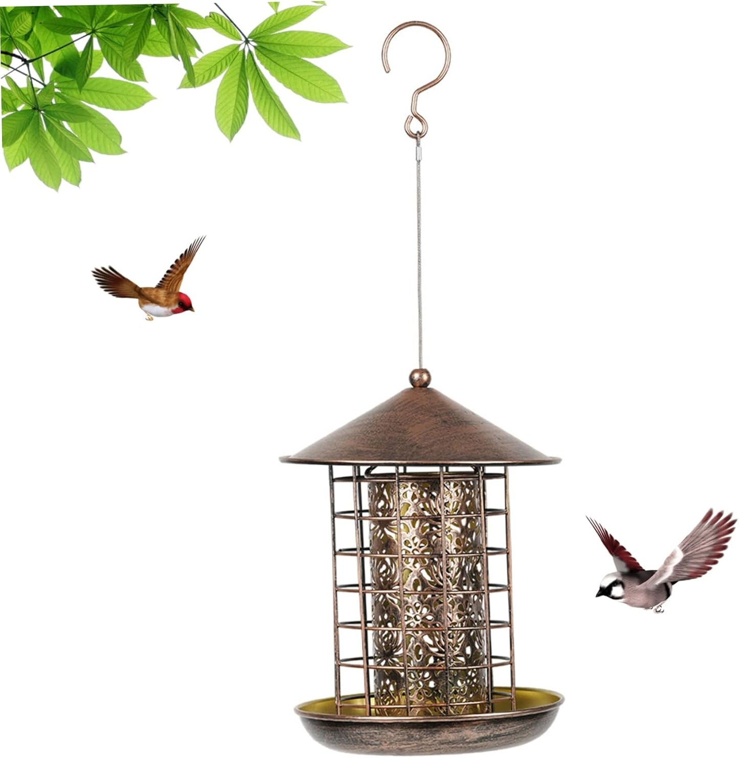 Winter Bird Feeders for Outside Weatherproof Metal Squirrel-Proof Hanging Outdoor Bird Feeder with Lid and Large Seed Capacity for Garden Yard & Backyard Winter Feeders for Outside, Feed