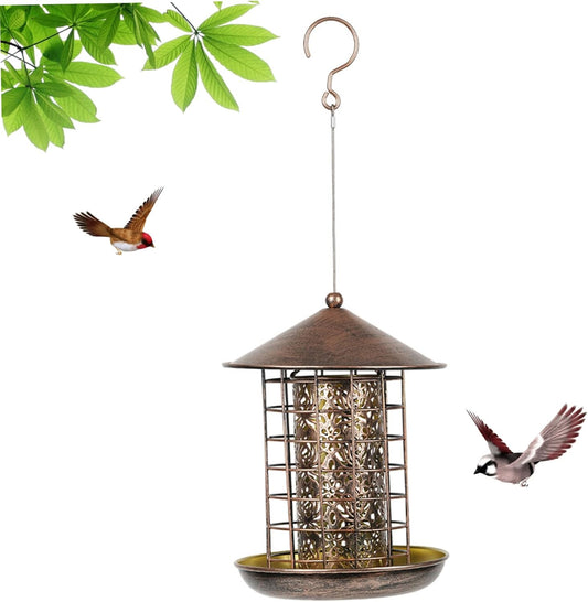 Winter Bird Feeders for Outside Weatherproof Metal Squirrel-Proof Hanging Outdoor Bird Feeder with Lid and Large Seed Capacity for Garden Yard & Backyard Winter Feeders for Outside, Feed