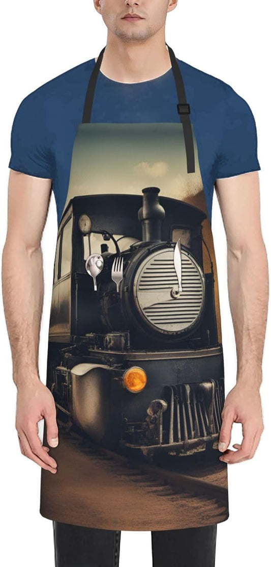 locomotive print Waterproof chef's apron with pocket apron for kitchen cooking baking barbecue and gardening