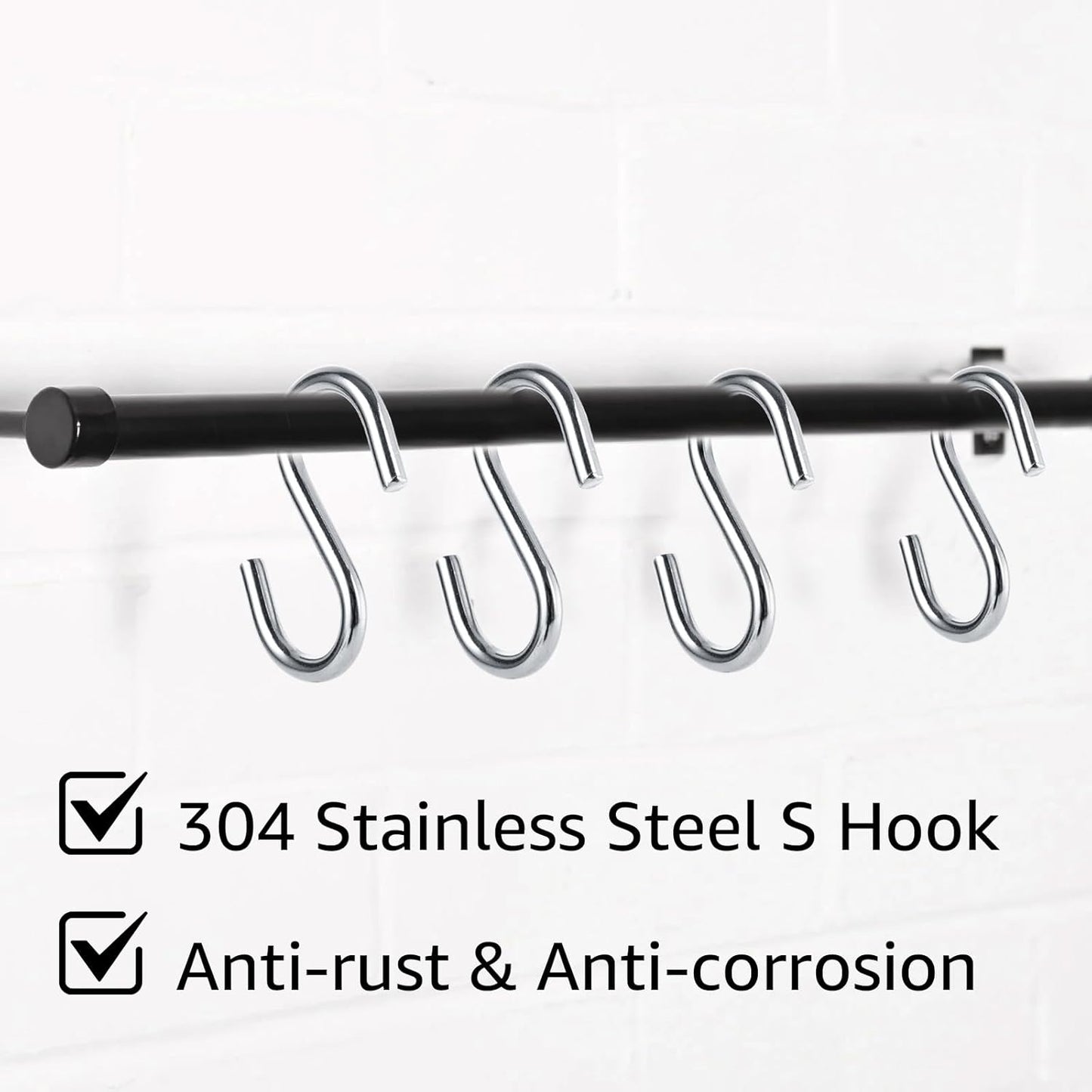 LANIAKEA 50PCS Stainless Steel S Hooks - 2 in 304 Stainless Steel S Sh