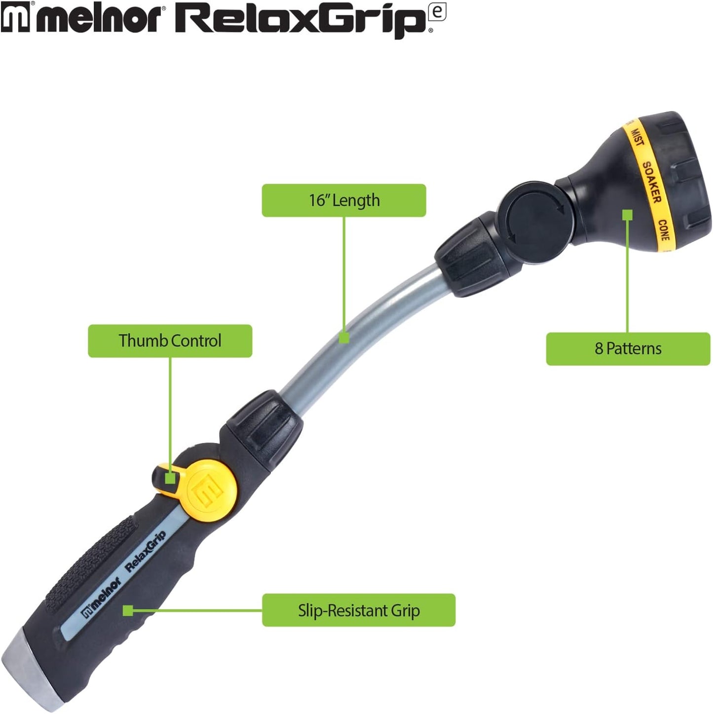 Melnor 65173AMZ RelaxGrip 8 Pattern 16" Pivoting Wand Bundle, Metal, B