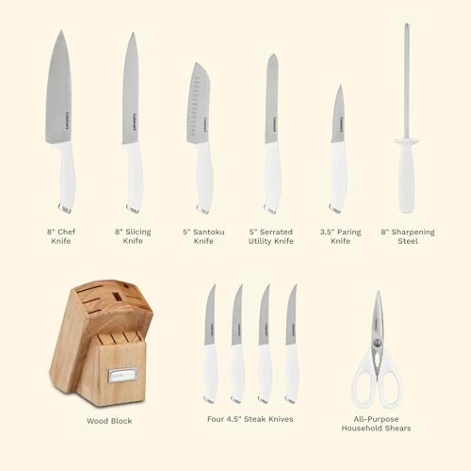 Cuisinart Block Knife Set, 12pc Cutlery Knife Set with Steel Blades fo