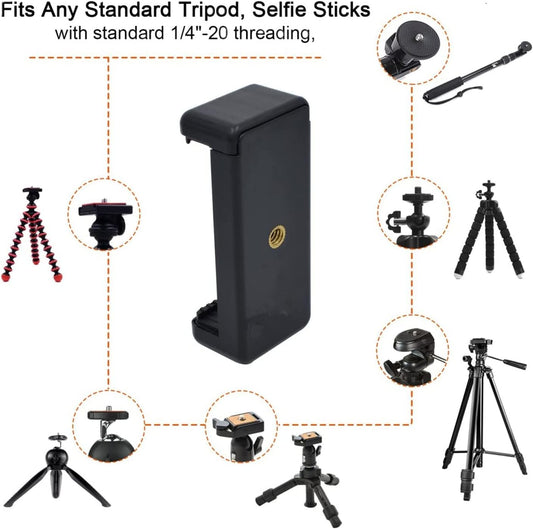 PRAQECZ Universal Cell Phone Tripod Mount Adapter, Phone Holder Clip Connector Head Used for Monopod Selfie Stick Travel Mini Flexible Tripod and More