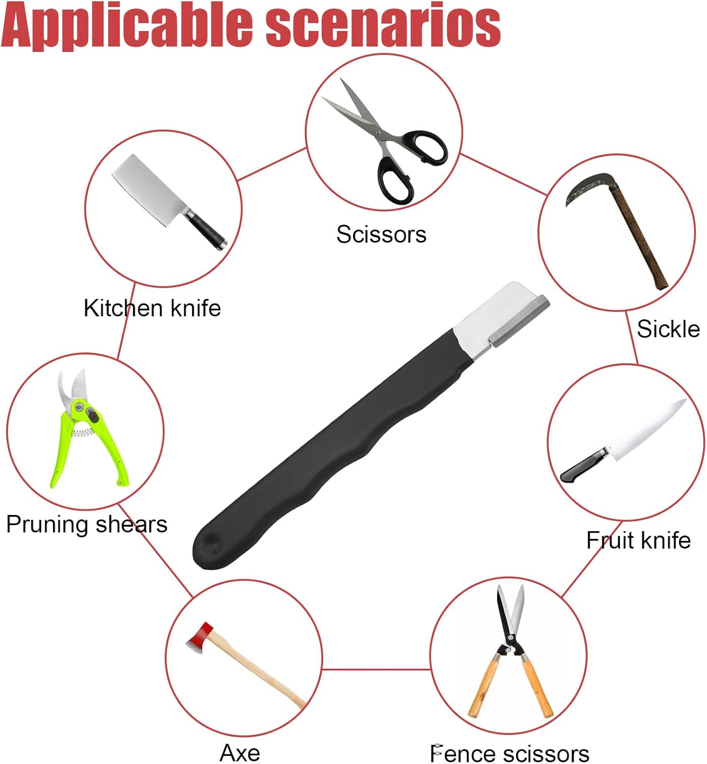 2 Pcs Garden Tool Sharpener, Multipurpose Usage Knife Sharpener Premium Wolfram Steel Portable Pocket Blade Sharpener for Pruning Shears Axe Hatchets Scissors Sickle Fence Shears(Black)