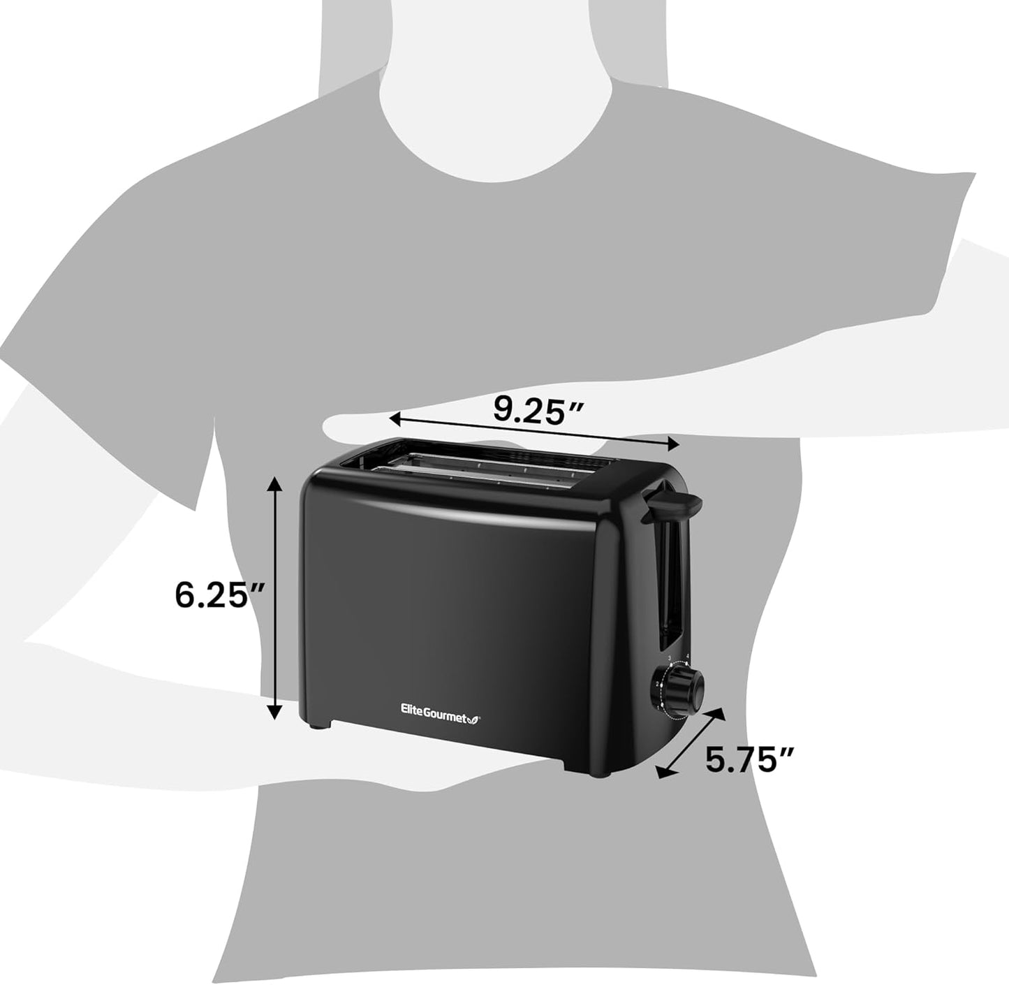 Elite Gourmet 2-Slice Cool Touch Toaster – 6 Browning Levels, Extra Wide 1.25” Slots for Bagels & Thick Bread, Cancel Function, Compact, ETL Certified, Black