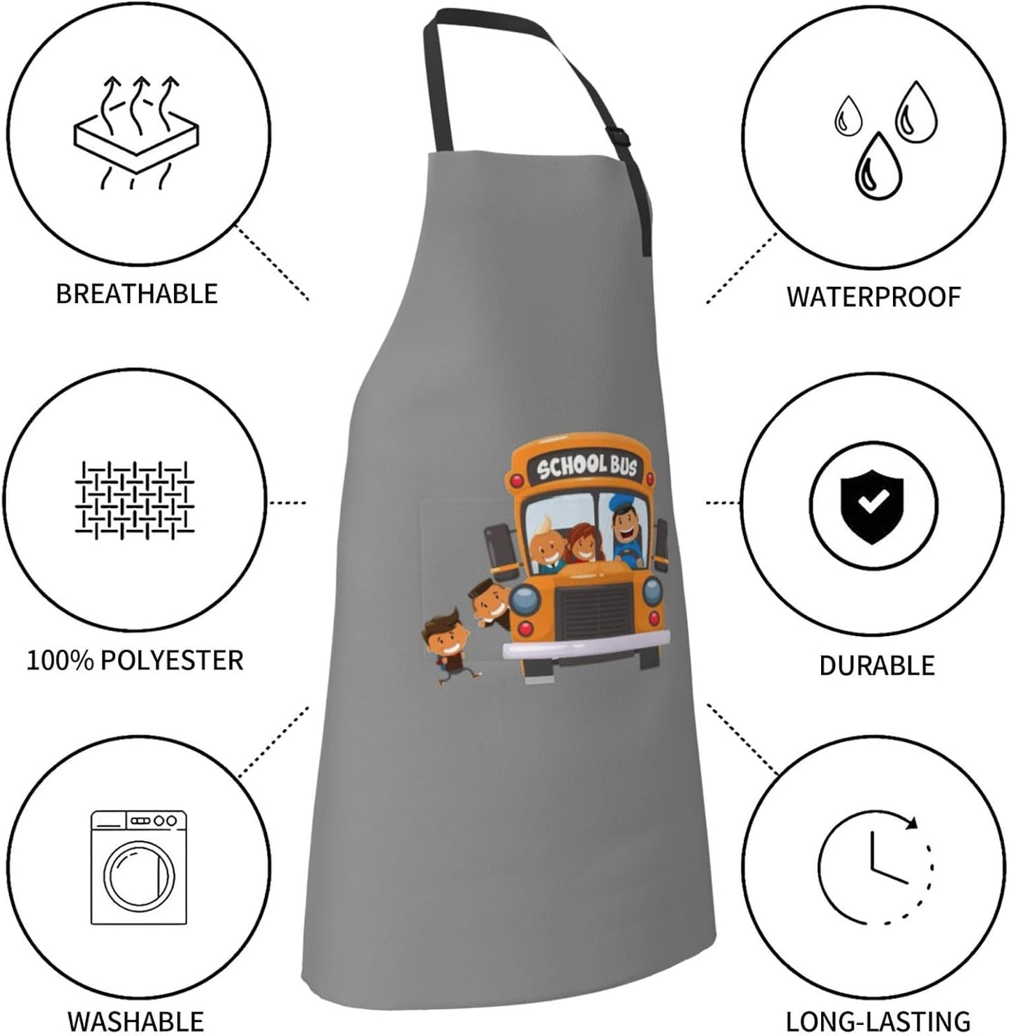 School Bus print Waterproof apron with pocket adjustable cooking apron for adult kitchen bibs to bake