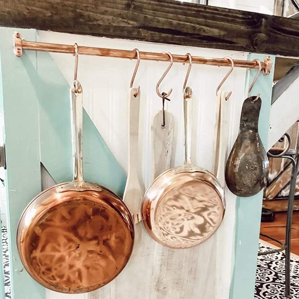 8 Pieces Copper S Hook Rose Gold Brass S Hooks for Hanging Pot Rack Pan 3.7In Heavy Duty Kitchen Garden Shower Purpose Storage Hooks Hangers(for 0.94" Rod)