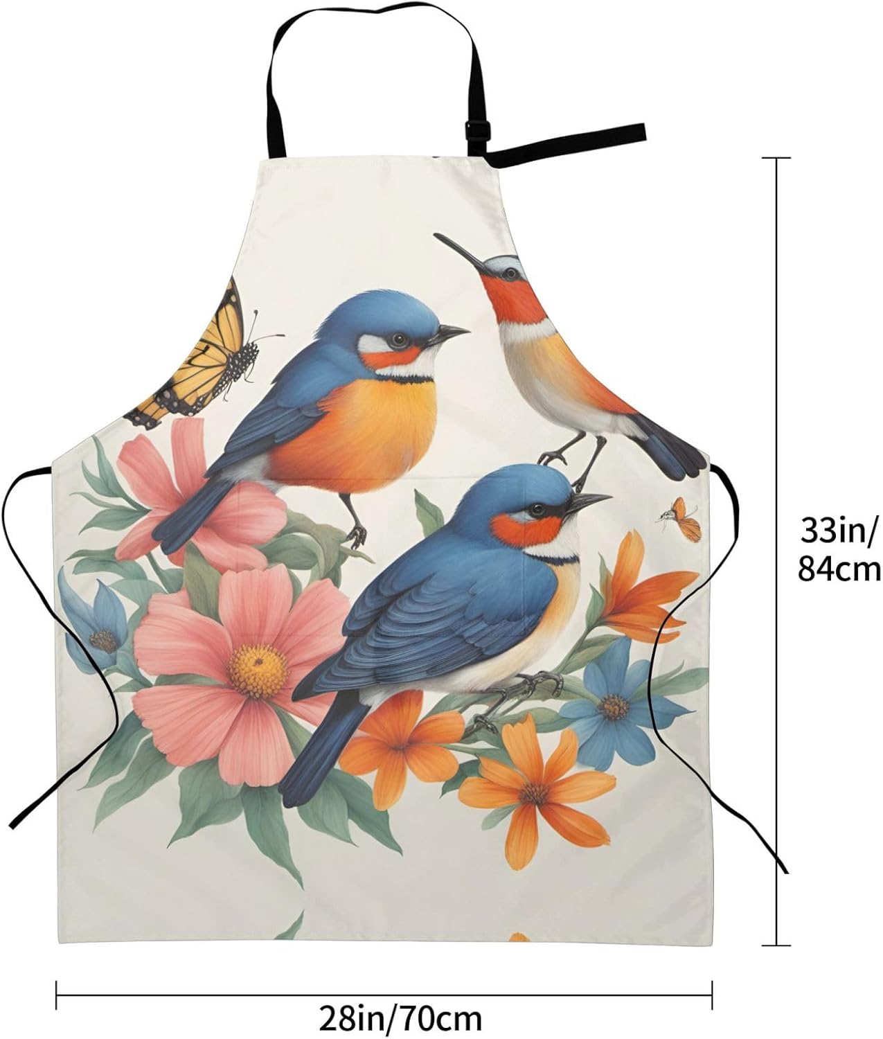 Birds Flowers Butterfly print Waterproof chef's apron with pocket apron for kitchen cooking baking barbecue and gardening