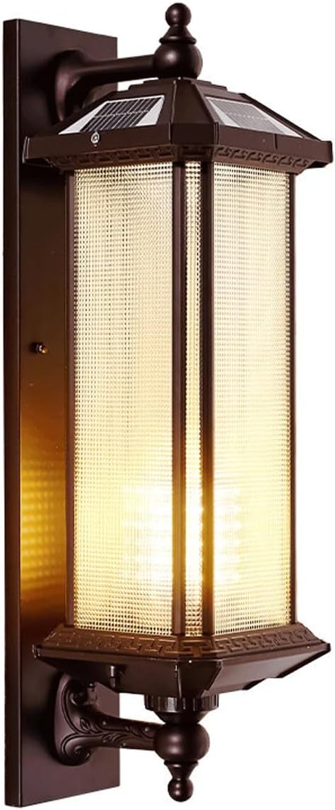 Solar Outdoor Wall Light Fixture, Dark Coffee Aluminum Wall Lamp with Glass Shade, E26 Exterior Wall Sconce, Waterproof Wireless Wall Mounted Lantern for Porch, Patio, Garden, Yard, Garage