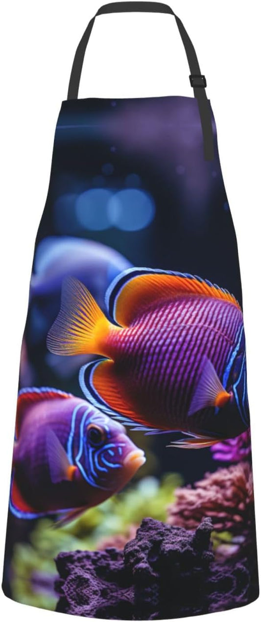 fish aquarium print Waterproof apron with pocket adjustable cooking apron for adult kitchen bibs to bake