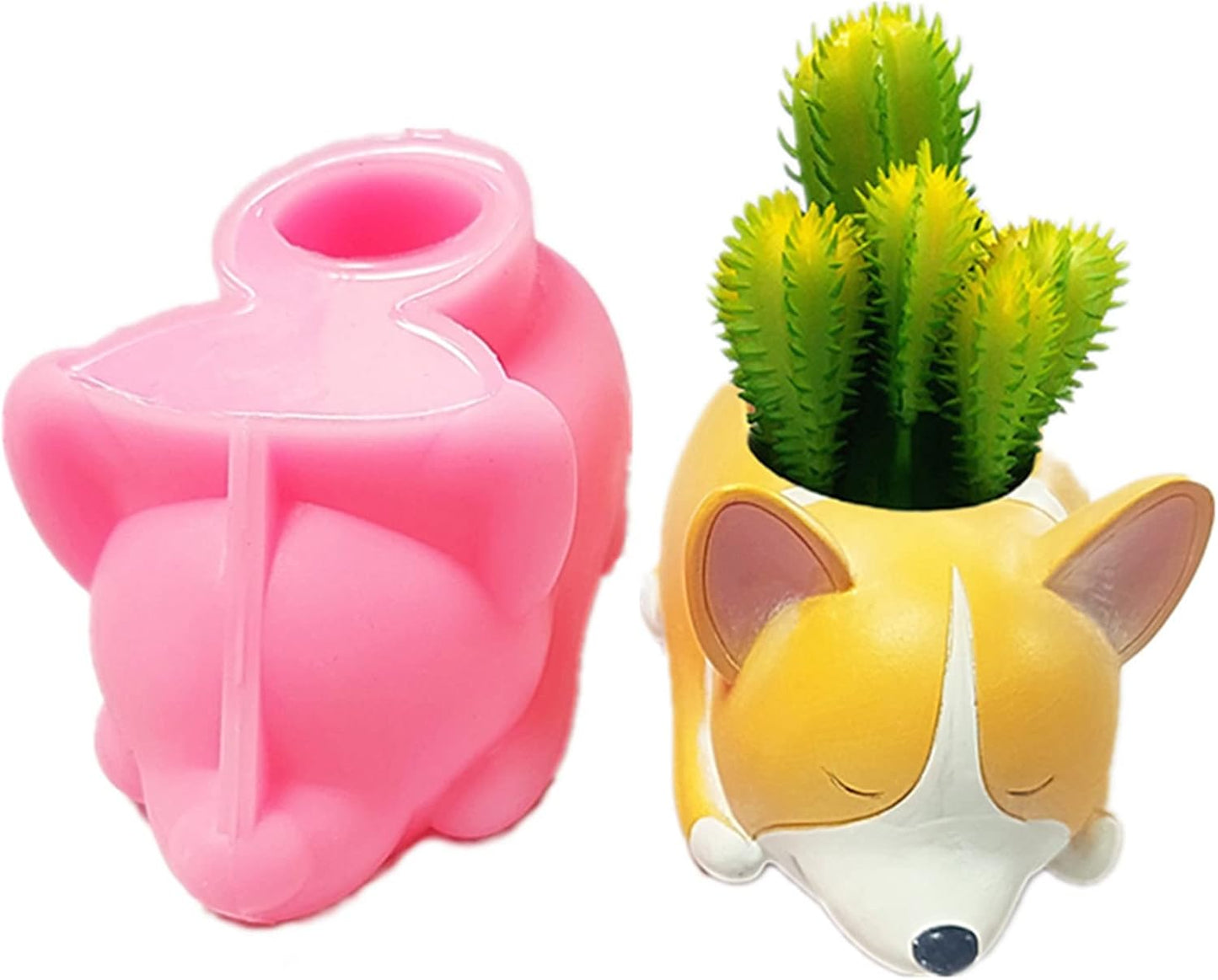 Dog Corgi Concrete Flower Pot Molds Succulent Planter Silicone Molds Epoxy Resin Clay Cement Mould Candle Holder Mold Storage Box Mold