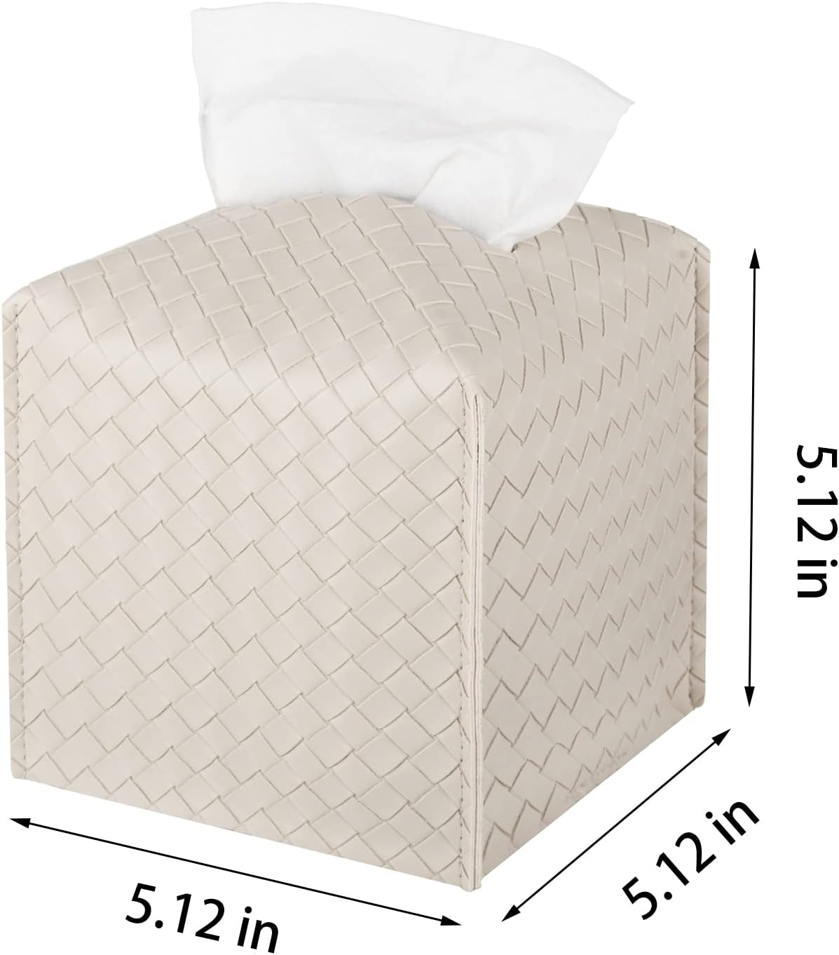 Tissue Box Cover PU Leather Tissue Holder Square Facial Tissue Case Facial Paper Organizer Dispenser for Bathroom, Vanity Countertop, Tabletop, Car, Griege