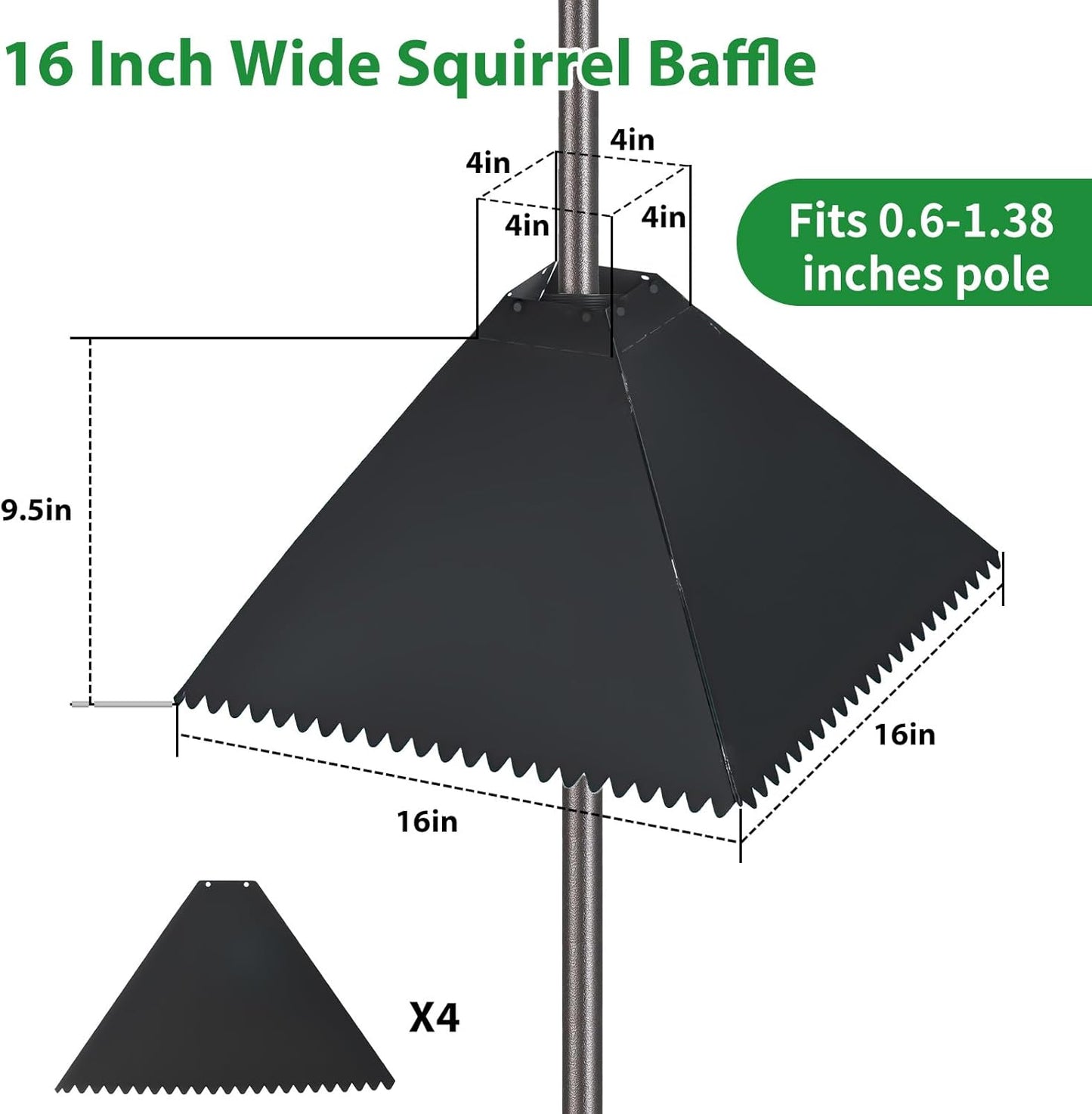 16" Metal Squirrel Baffle, Outdoor Bird Feeder Pole Squirrel Spikes Ba
