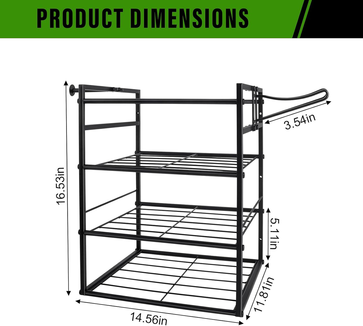 Black Alloy Steel Power Tool Organizer Wall Mount, 4-Tier Shelf, 12.59 * 11.8 * 16.53 Inches, Perfect for Garage Tool Storage