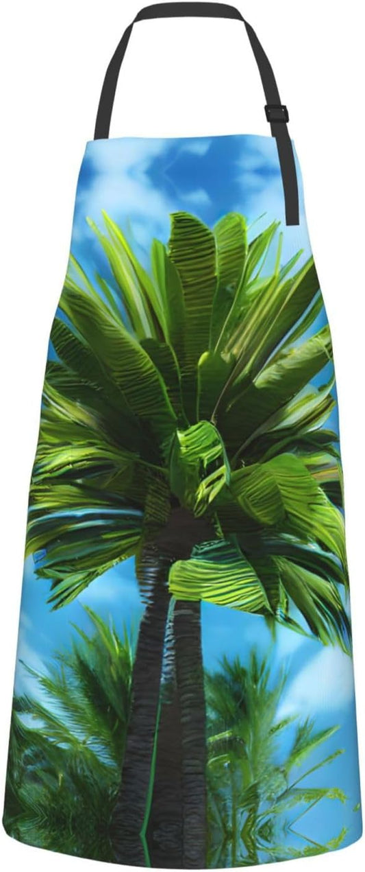 Summer Palm Tree print Waterproof chef's apron with pocket apron for k