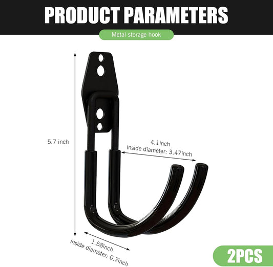2 PCS Garage Storage Hooks, Hanging Type Portable J-Shaped Bicycle Metal Storage Hook, Multifunctional Wall-Mounted Strong Load-Bearing Garden Tool Organizer for Home (Black #Bending)