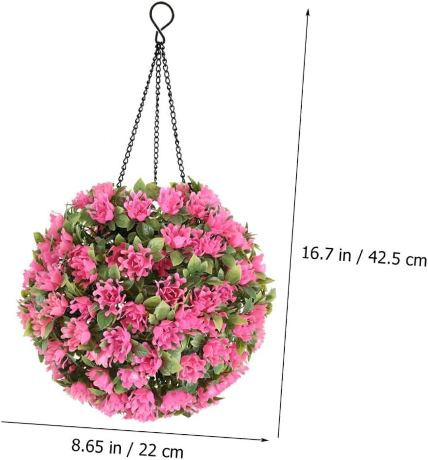 BESTOYARD Pink Flower Solar LED Hanging Topiary Ball, Artificial Grass Sphere with Solar Light for Outdoor Garden and Wedding Décor