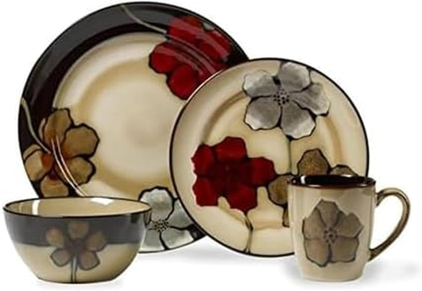Pfaltzgraff Painted Poppies 16-Piece Dinnerware Set, Service for 4, Co