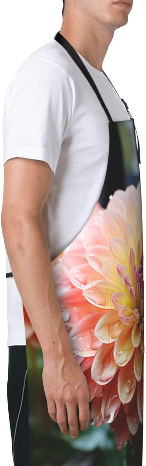 Pretty Flowers print Waterproof apron with pocket adjustable cooking apron for adult kitchen bibs to bake