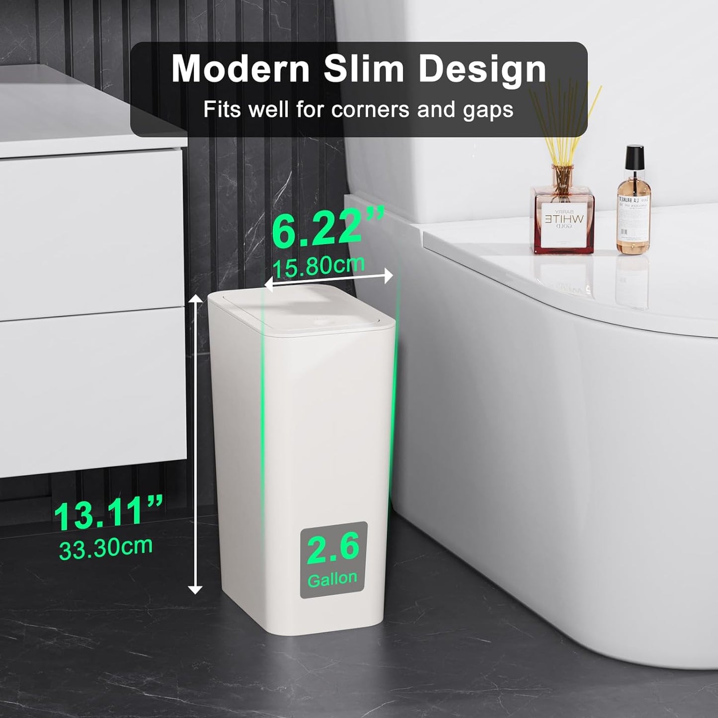 N. NETDOT 3 Pack 10L / 2.6 Gallon Small Trash Can with Lid, Bathroom Garbage Can with Pop-Up Lid, Waste Basket for Bathroom, Kitchen, Bedroom, Powder Room, Craft Room, Office, College (Off White)