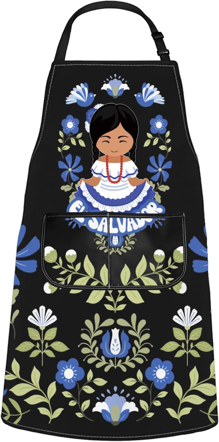 WCGXKO El Salvador Inspired Kitchen Apron Salvadoran Floral Artwork Gift El Salvador Flower Merch