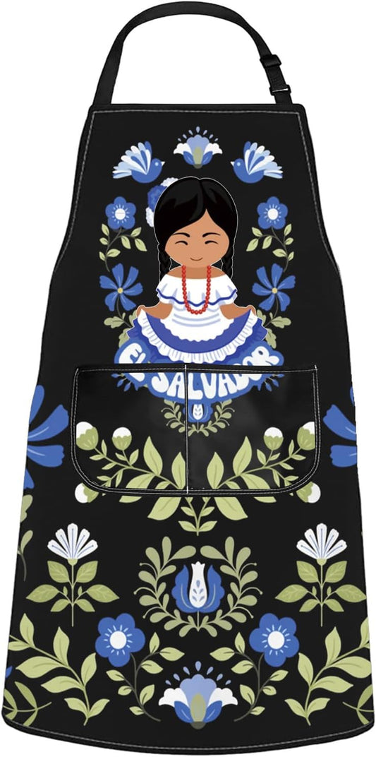 WCGXKO El Salvador Inspired Kitchen Apron Salvadoran Floral Artwork Gift El Salvador Flower Merch