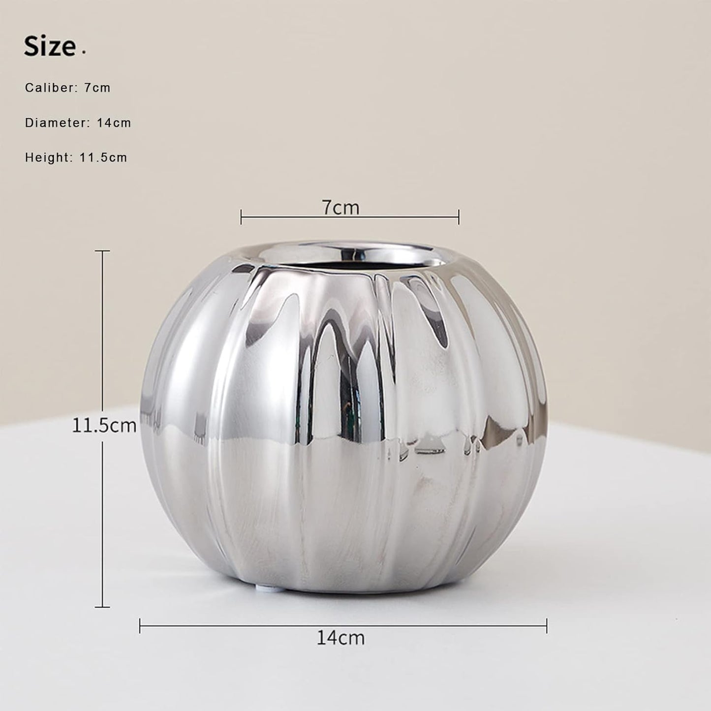 Silvery Ceramic Pumpkin Vase - Dried Flower Hydroponic Pot for Fireplace, Office, Living Room - Harvest Festival & Halloween Decoration