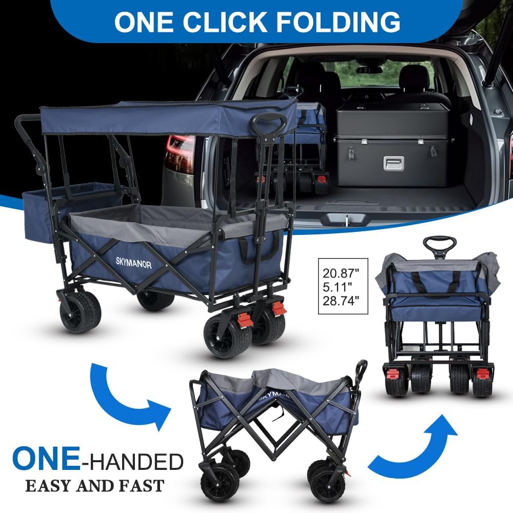 SKYMANOR Collapsible Wagon with Removable Canopy, 3-in-1 Heavy Duty Ga