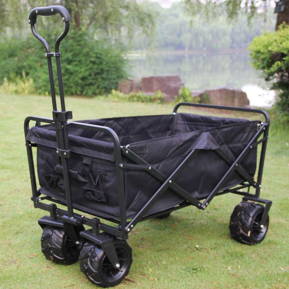 Folding Garden Trolley with Safety Belt Pull Wagon Hand Cart Foldable Transport Cart Up to 90kg for Garden, Camping, Beach, Fishing, Shopping, Pet (D)(F) (a)