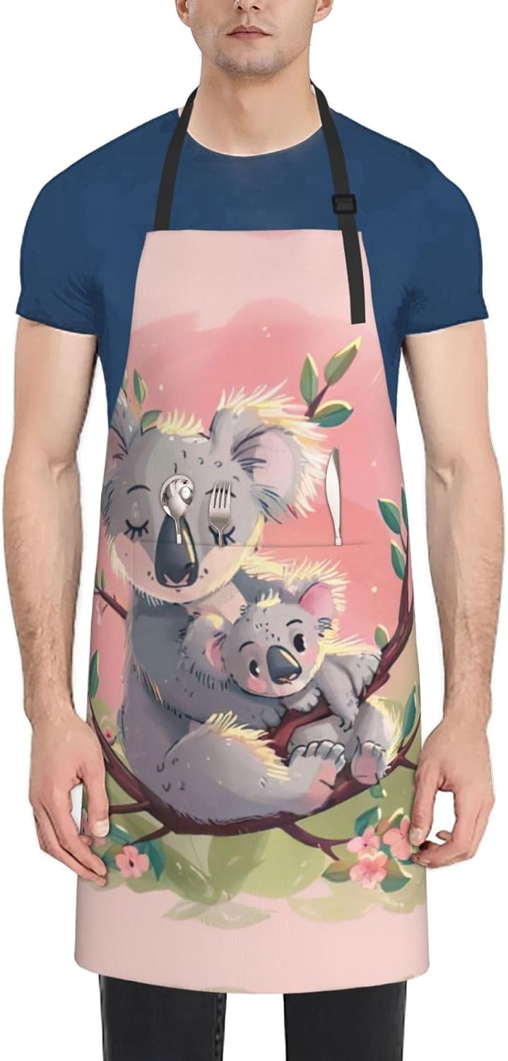 Koala Bear Print Laundry apron 28x33 In Waterproof Kitchen Apron with Pockets for Cooking Baking