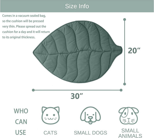 30 X 20 Inch Leaf Shaped Cotton Cat Bed Pad, Warming Cat Mat, Pet Warm