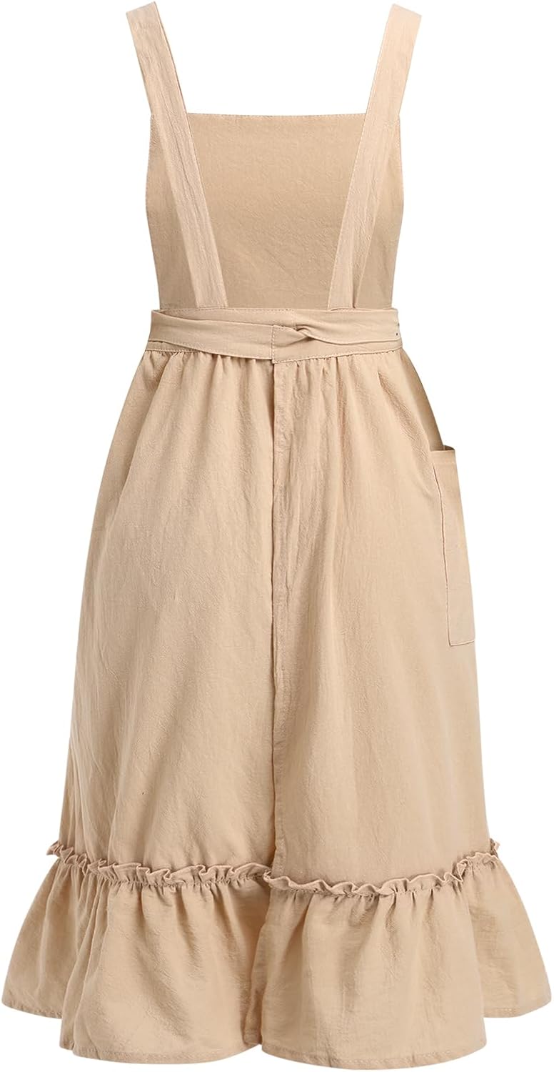 ODIZLI Frill Apron for Women Cotton Cross Back Vintage Ruffle Apron for Garden Cooking Aprons