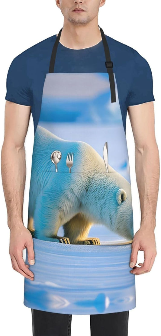 polar bear print Waterproof chef's apron with pocket apron for kitchen cooking baking barbecue and gardening