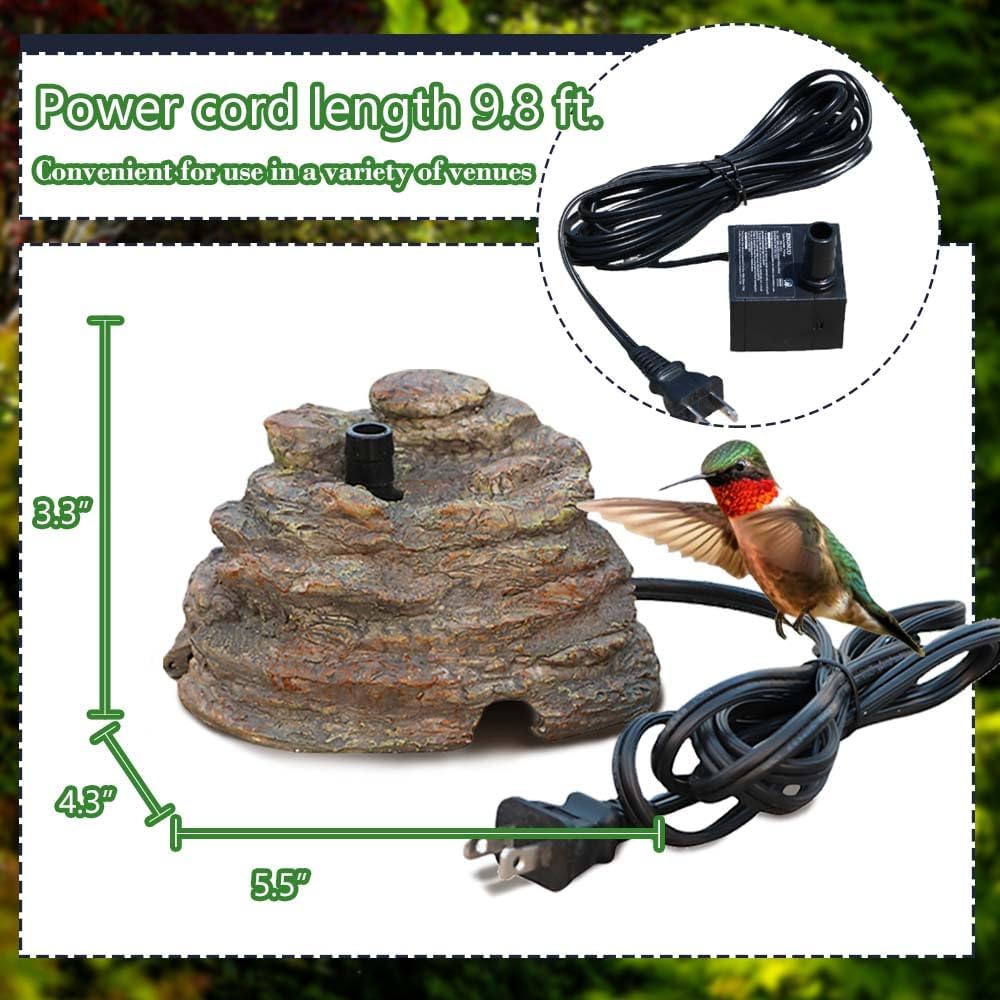 Bird Bath Water Fountain Resin Rock Fountain with 9.8ft Cord Length Wa