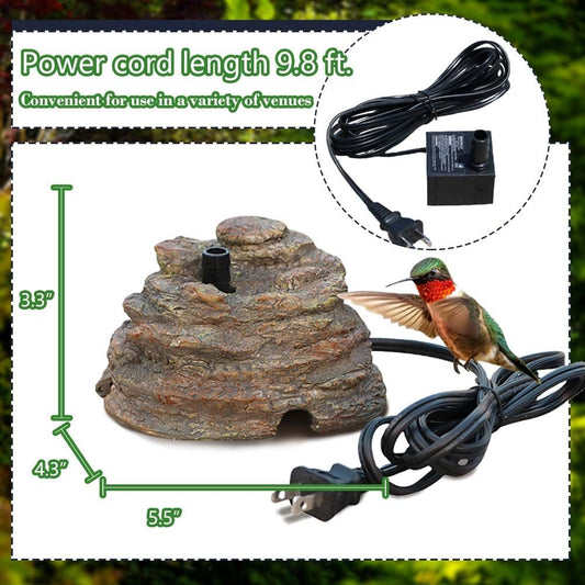 Bird Bath Water Fountain Resin Rock Fountain with 9.8ft Cord Length Wa