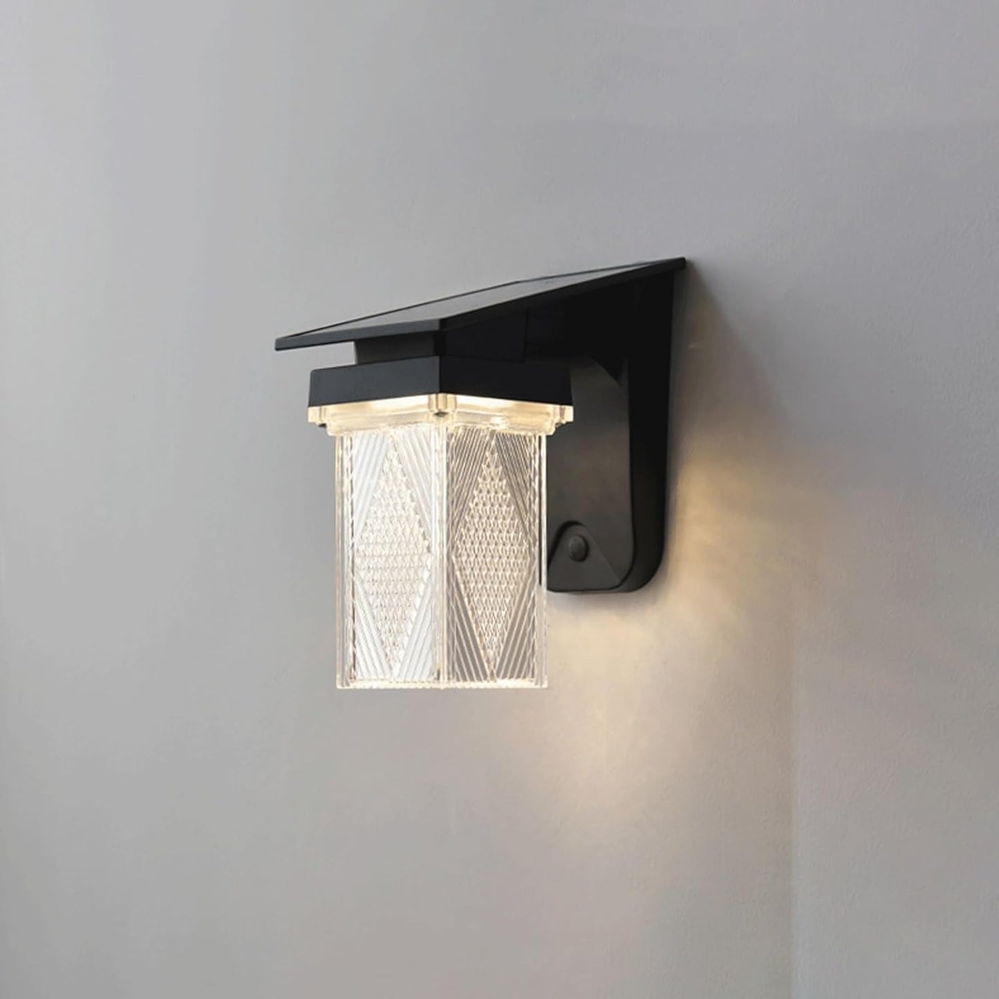 Solar Wall Lantern, Outdoor Wall Sconce, Exterior Wall Light, IP65 Black ABS PC with Diamond Shade, 3 Color Solar LED for Courtyard Balcony Garden Villa Fence Yard Gates Cottage