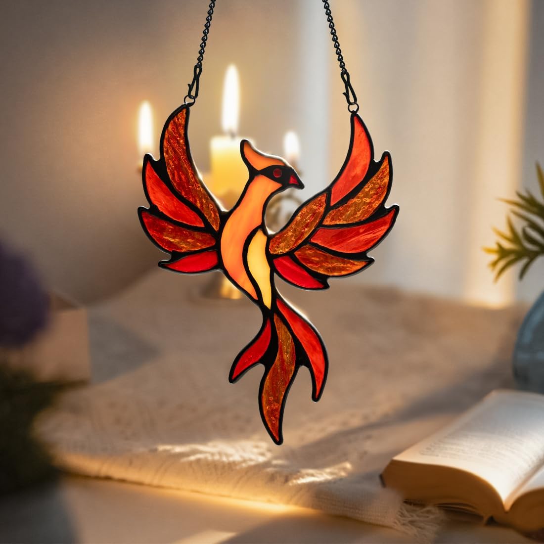 Phoenix Decor Stained Glass Window Hangings,Phoenix Themed Gifts Stain