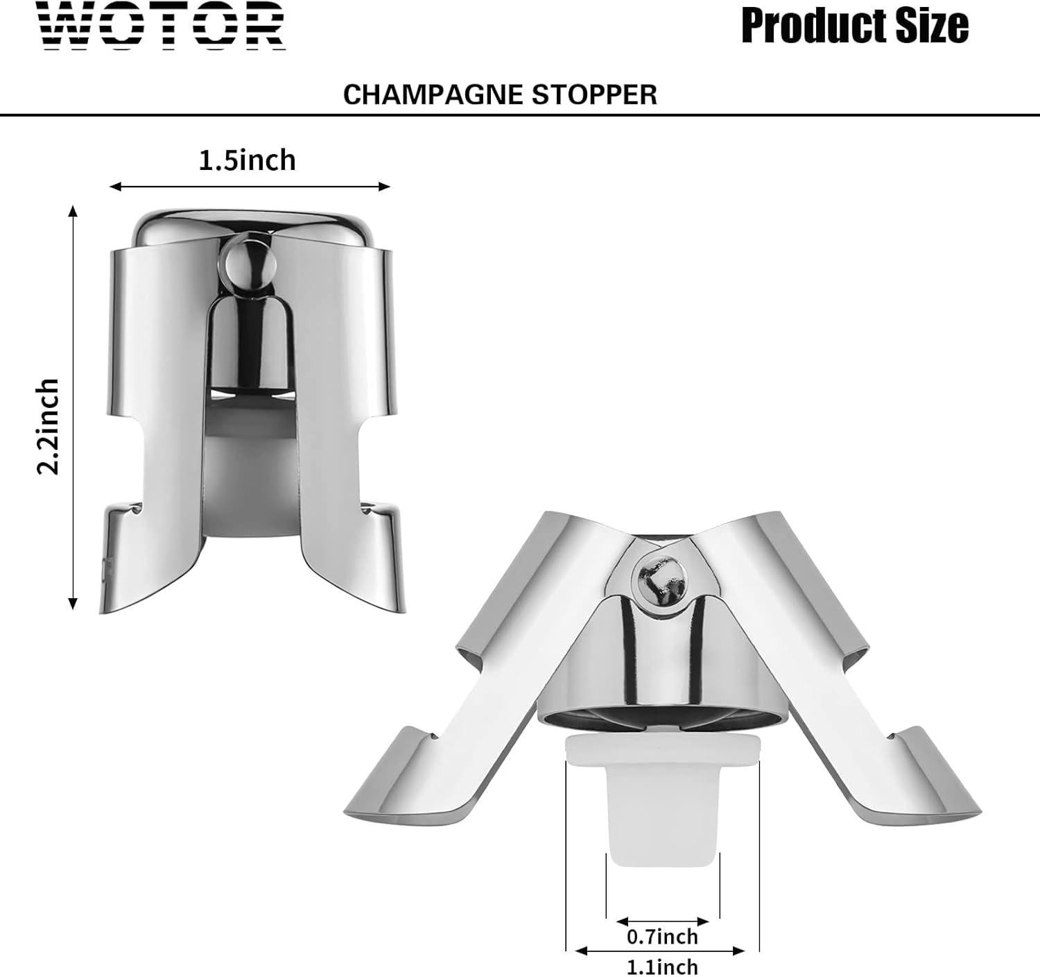 WOTOR Champagne Stoppers Stainless Steel, Prosecco Bottle Stopper with