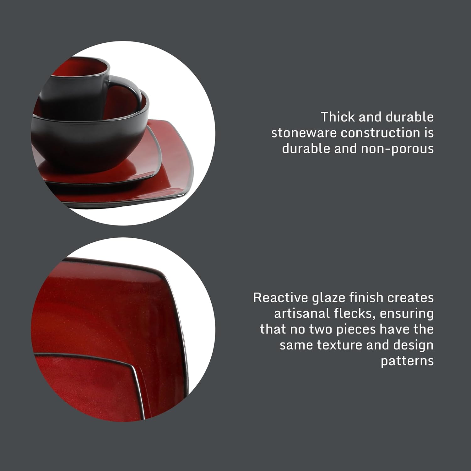 Gibson Elite Soho Lounge Square 16-Piece Dinnerware Set, Service for 4
