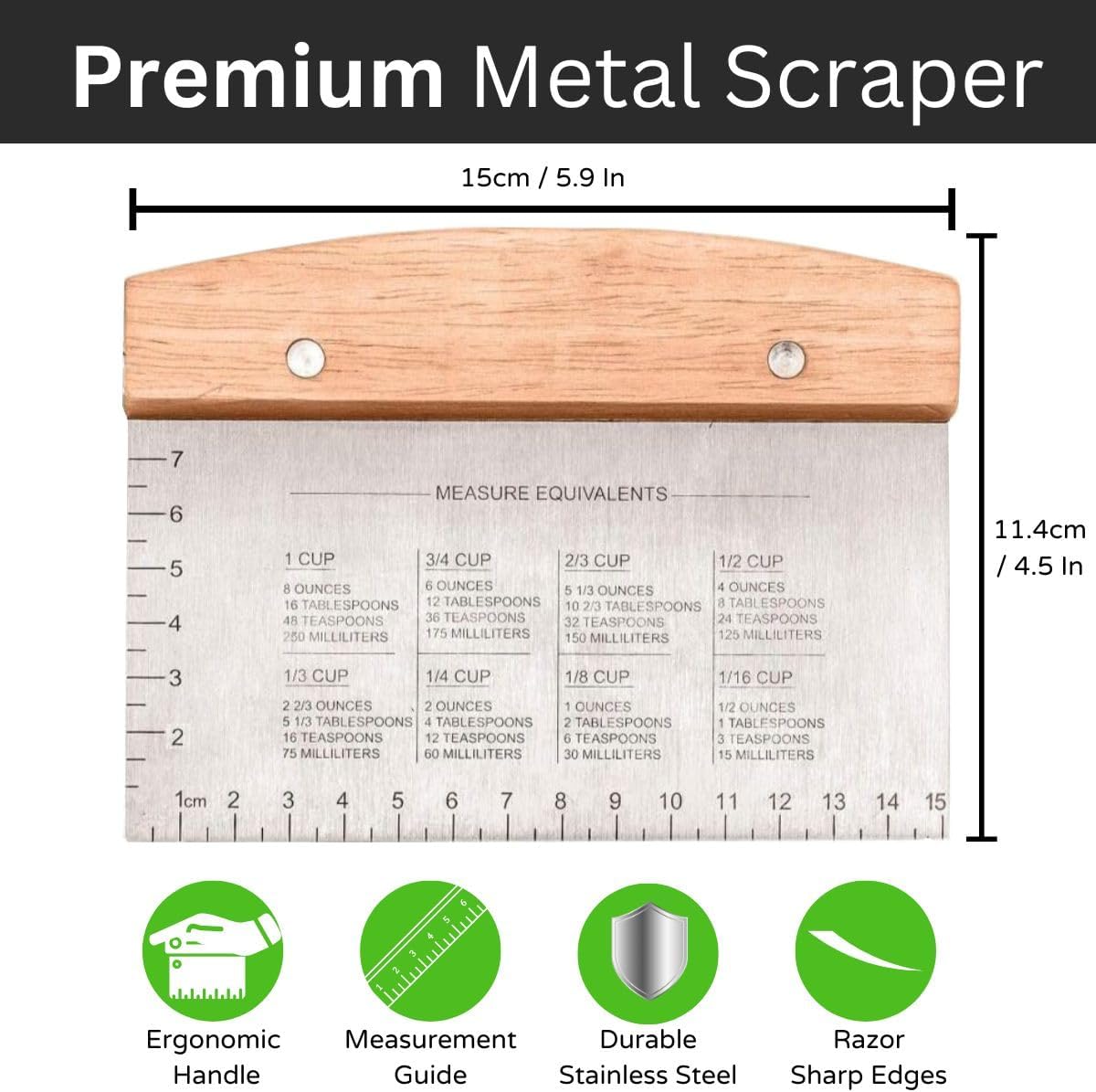 Dough Scraper & Bench Scraper Kitchen – Stainless Steel Sourdough Tools – Dough Cutter for Sourdough Bread, Pizza, and Flat Top Griddles – Chef Approved